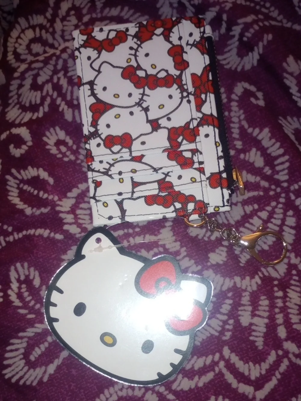 White & Red Hello Kitty Card Holder with Key Ring